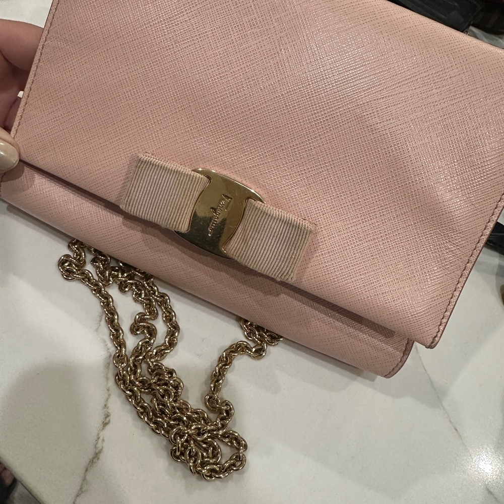 Salvatore Ferragamo Blush Clutch with Gold Chain